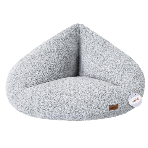 DOGGY Hundebett, Dreieckig Hundematratze, Hundecouch, mittel Hunde, Kissen, Korb, Haustier, Hundebox, Schlafplatz, Hundemöbel, 90x75 cm, Grau mit Pelz von DOGGY