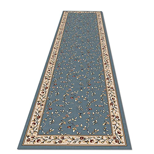 DOGOU Flur Teppich Läufer Traditioneller Teppichläufer Blau, Rutschfester Patchwork-Teppich für Flur Nachttisch Balkon, Lang 1m 3m 5m 6m 7m 8m 9m (Size : 1.1x8m/3.6x26.2ft) von DOGOU