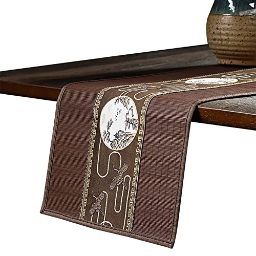DOGOU Tischläufer Braun Bambus Gewebtes Tischset - Japanischer Stil Hitzebeständiger Tischläufer für Teetisch/Foyertisch, Stoffrand (Size : 40x120cm/15.7x47.2in) von DOGOU