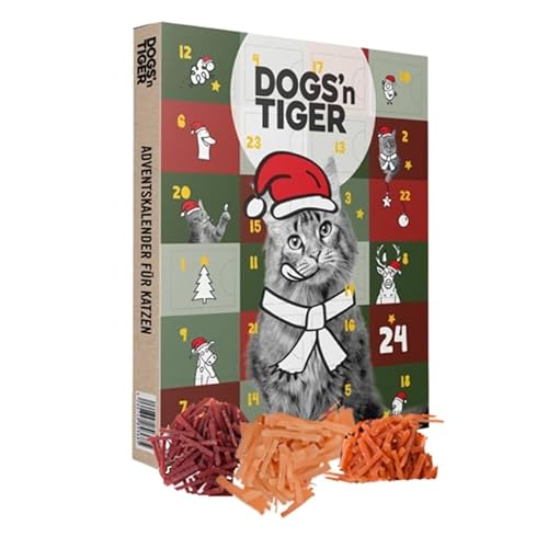 Dogs'n Tiger - Katzen Adventskalender 2025, Adventskalender für Katzen von Dogs'n Tiger – Natürliche & hochwertige Snacks aus 85% Fleisch hinter jedem Türchen, ohne Zucker & Getreide von DOGS' n TIGER