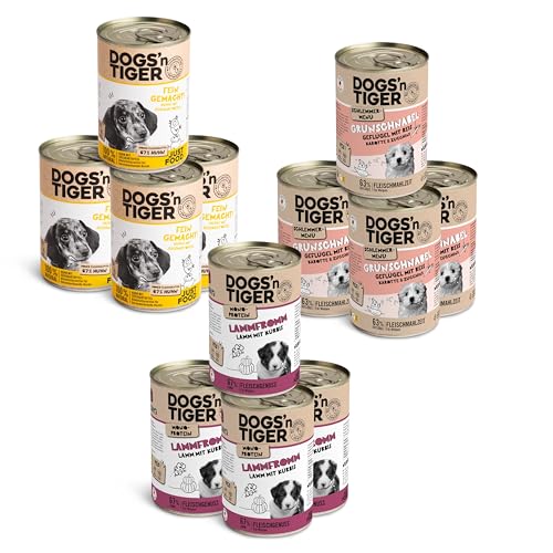 Dogs’n Tiger Junior Hundefutter, Nassfutter, Getreidefrei ohne Zuckerzusatz & künstliche Konservierungsstoffe, optimale Verträglichkeit, Mixpaket Happy Puppy, Welpen Futter, Geflügel & Lamm, 12x 400g Dogs’n Tiger Junior Hundefutter, Nassfutter, Getreidefrei ohne Zuckerzusatz & künstliche Konservierungsstoffe, optimale Verträglichkeit, Mixpaket Happy Puppy, Welpen Futter, Geflügel & Lamm, 12x 400g von DOGS' n TIGER