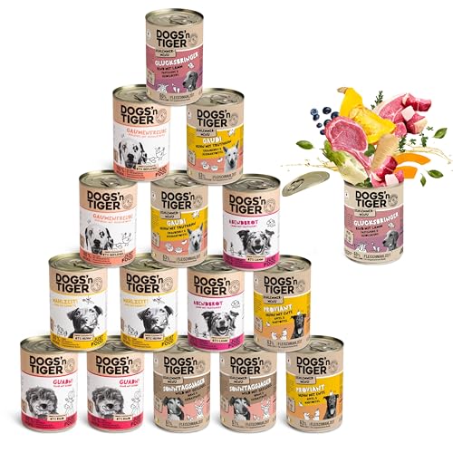 Dogs’n Tiger Adult Hundefutter, Nassfutter, Getreidefrei, ohne Zuckerzusatz & künstliche Konservierungsstoffe, Mixpaket Schlemmerparadies, Rind, Lamm, Truthahn, Huhn & Ente, 16x 200g Dogs’n Tiger Adult Hundefutter, Nassfutter, Getreidefrei, ohne Zuckerzusatz & künstliche Konservierungsstoffe, Mixpaket Schlemmerparadies, Rind, Lamm, Truthahn, Huhn & Ente, 16x 200g von DOGS' n TIGER