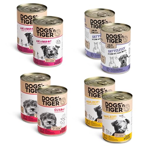 Dogs’n Tiger Adult Hundefutter, Nassfutter, Hypoallergen, ohne Zuckerzusatz & künstliche Konservierungsstoffe, optimale Verträglichkeit, Mixpaket Sensibelchen, Rind, Lamm, Huhn & Pferd, 8 TLG.- Set Dogs’n Tiger Adult Hundefutter, Nassfutter, Hypoallergen, ohne Zuckerzusatz & künstliche Konservierungsstoffe, optimale Verträglichkeit, Mixpaket Sensibelchen, Rind, Lamm, Huhn & Pferd, 8 TLG.- Set von DOGS' n TIGER
