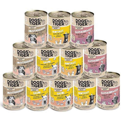 Dogs’n Tiger Adult Hundefutter, Nassfutter, Getreidefrei, Schlemmerpaket, ohne Zuckerzusatz & künstliche Konservierungsstoffe, optimale Verträglichkeit, Wild, Huhn, Ente, Lamm & Rind, 12x400g Dogs’n Tiger Adult Hundefutter, Nassfutter, Getreidefrei, Schlemmerpaket, ohne Zuckerzusatz & künstliche Konservierungsstoffe, optimale Verträglichkeit, Wild, Huhn, Ente, Lamm & Rind, 12x400g von DOGS' n TIGER