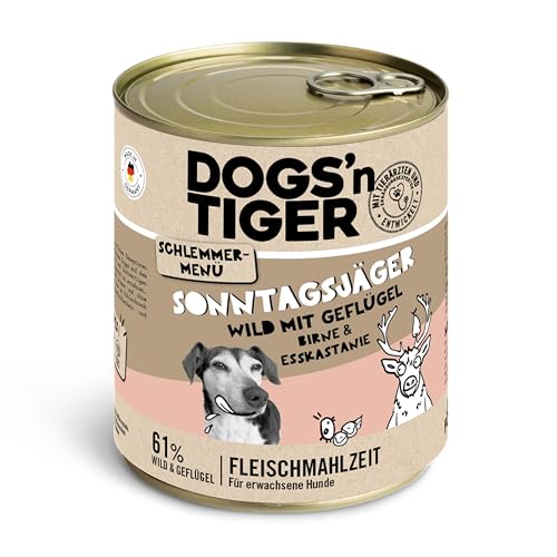 Dogs’n Tiger Adult Hundefutter, Sonntagsjäger, Hunde Nassfutter, ohne Getreide, Zuckerzusatz, künstliche Konservierungsstoffe, Hundefutter mit Wild, Geflügel, Birne und Esskastanie, 12x 800g Dogs’n Tiger Adult Hundefutter, Sonntagsjäger, Hunde Nassfutter, ohne Getreide, Zuckerzusatz, künstliche Konservierungsstoffe, Hundefutter mit Wild, Geflügel, Birne und Esskastanie, 12x 800g von DOGS' n TIGER