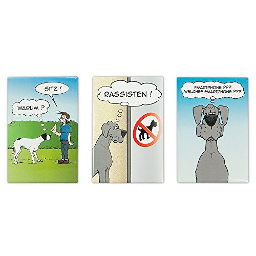 DOGTARI Wandmagnete Kühlschrankmagnete Magnet Dogge Hunde Comic 3 Motive im Set von DOGTARI