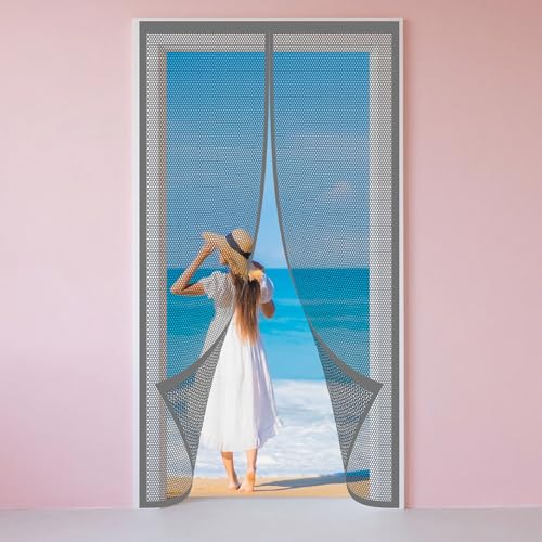 Fliegengitter Balkontür Magnet 92 x 262 cm Ohne Bohren mit Stärkere Magneten Magnetisches Moskitonetz für Terrassentür Kellertür, Grau von DOGUO