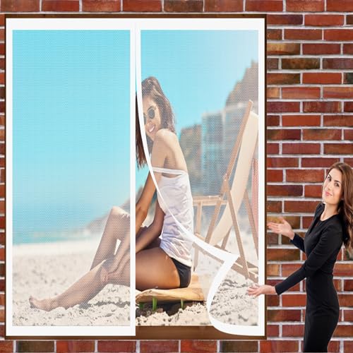 Fliegengitter Fenster Mückengitter 90 x 74 cm Fliegengitter Fenster Kein Stanzen Erforderlich Easy Install Magnet Fliegengitter für Alle Universalfenster, Weiß von DOGUO