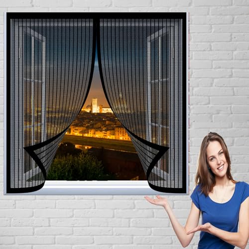 Fliegengitter Gewebe Fenster 120 x 94 cm Fliegengitter für Fenster Kein Bohren Kinderleichte Montage Magnetvorhang für Balkontür Terrassentür, Schwarz Fliegengitter Gewebe Fenster 120 x 94 cm Fliegengitter für Fenster Kein Bohren Kinderleichte Montage Magnetvorhang für Balkontür Terrassentür, Schwarz von DOGUO