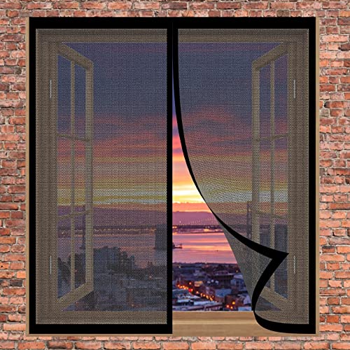 Fliegengitter Gewebe Fenster 95 x 115 cm Fliegengitter Für Fenster Ohne Bohren Automatisches Schließen Magnet Fliegengitter Für Alle Universalfenster, Schwarz von DOGUO