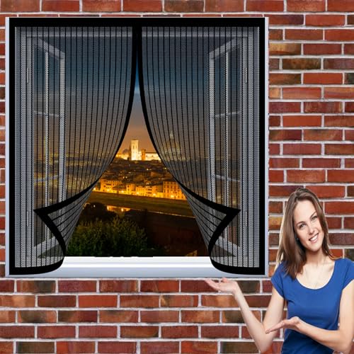 Fliegengitter Tür Insektenschutz 98 x 115 cm Fliegengitter für Fenster in Verschiedenen Größen Auswählbar Magnetvorhang für Balkontür Terrassentür, Schwarz von DOGUO