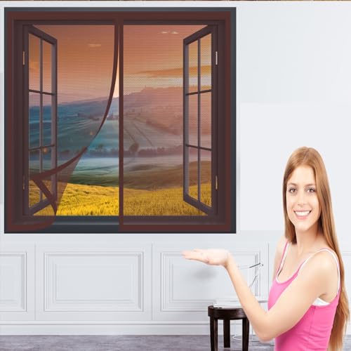 Fliegengitter Tür Magnetisch 126 x 190 cm Insektenschutz Fenster Kein Stanzen Erforderlich Easy Install Fenster-Fliegengitter für Alle Fenster Bis, Braun von DOGUO