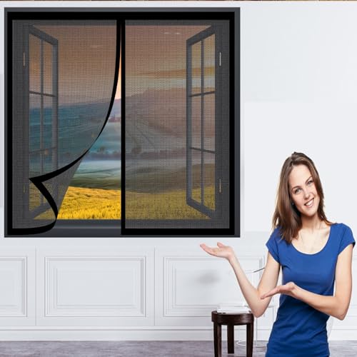 Insektenschutz Fliegengitter Fenster 128 x 84 cm Fliegengitter Magnet in Verschiedenen Größen Auswählbar Magnetvorhang für Balkontür Terrassentür, Schwarz von DOGUO
