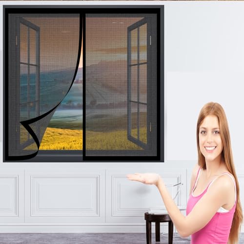 Insektenschutz Magnetfenster 172 x 80 cm Insektenschutz Fenster in Verschiedenen Größen Auswählbar Magnet Fliegengitter für Alle Universalfenster, Schwarz von DOGUO