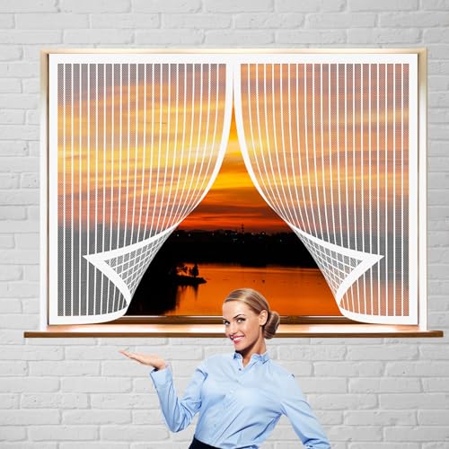 Insektenschutz Mückengitter 120 x 180 cm Fenster Mückengitter Ohne Bohren Automatisches Schließen Magnet Fliegengitter für Alle Universalfenster, Weiß von DOGUO