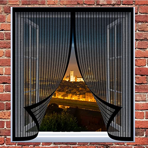 Insektenschutz Mückengitter 80 x 95 cm Fliegengitter Für Fenster Einfache Installation Auto Schließen Magnetvorhang Für Balkontür Terrassentür, Schwarz von DOGUO