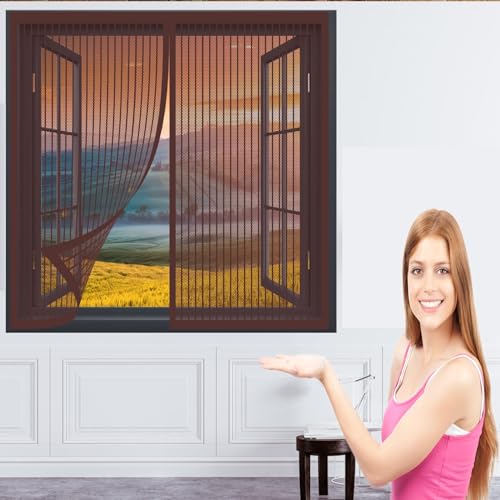 Magnet Fliegengitter Balkontür 195 x 118 cm Insektenschutzgitter in Verschiedenen Größen Auswählbar Magnet Fliegengitter für Alle Universalfenster, Braun von DOGUO