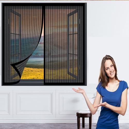 Magnet Vorhang Fliegenvorhang 135 x 112 cm Fliegengitter Fenster in Verschiedenen Größen Auswählbar Fenster-Fliegengitter für Alle Fenster Bis, Schwarz von DOGUO