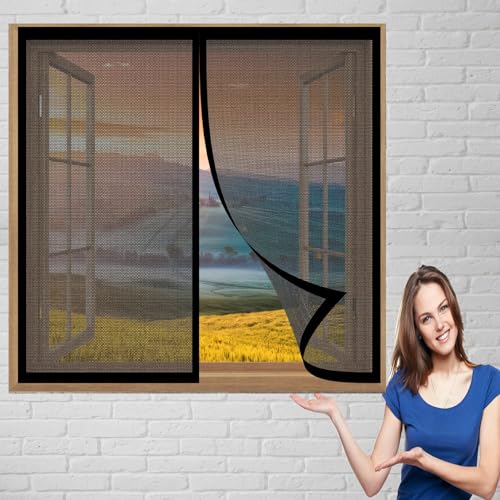 Moskitonetze für Fenster 80 x 88 cm Fliegengitter Magnet Einfache Installation Auto Schließen Magnet Fliegengitter für Alle Universalfenster, Schwarz von DOGUO