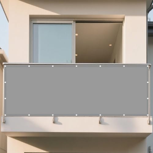 Sonnenschutz Sonnensegel 150 x 380 cm Rechteckig Wasserdicht Sonnenschutz Windschutz Sonnenplane Rechteckige Markise Ohne Bohren mit Ösen Segeltuch für Außenbereich Garten, Hellgrau von DOGUO