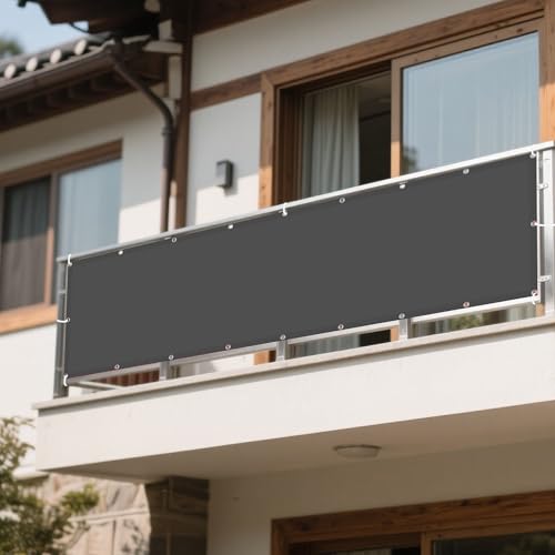Sonnenschutz Sonnensegel 190 x 210 cm Rechteckig Wasserdicht 98% UV Schutz Balkonbespannung Reißfest mit Ösen Ohne Bohren mit Seil für Balkon Garten Terrasse, Dunkelgrau von DOGUO