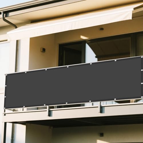 Sonnenschutz Sonnensegel 210 x 500 cm Rechteckig Wasserdicht 98% UV Schutz Markise Balkon Ohne Bohren mit Ösen Und Befestigungsseile für Balkon Camping Terrasse Pergola, Dunkelgrau von DOGUO