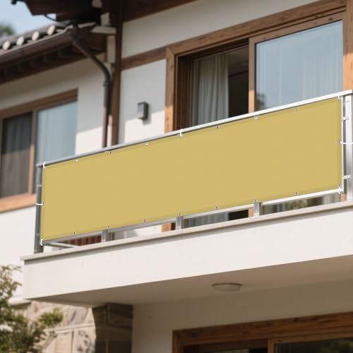 Sonnenschutz Sonnensegel 260 x 360 cm Rechteckig Wasserdicht 98% UV Schutz Balkonbespannung Reißfest mit Ösen Ohne Bohren mit Seil für Balkon Garten Terrasse, Sandgelb Sonnenschutz Sonnensegel 260 x 360 cm Rechteckig Wasserdicht 98% UV Schutz Balkonbespannung Reißfest mit Ösen Ohne Bohren mit Seil für Balkon Garten Terrasse, Sandgelb von DOGUO