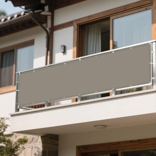 Sonnenschutz Sonnensegel 320 x 360 cm Rechteckig Wasserdicht 98% UV Schutz Balkonbespannung Reißfest mit Ösen Ohne Bohren mit Seil für Balkon Garten Terrasse, Taupe von DOGUO