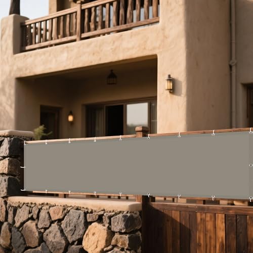 Sonnenschutz Sonnensegel 400 x 430 cm Rechteckig Wasserdicht Sonnenschutz Windschutz Wasserdicht Rechteckig mit Ösen Und Befestigungsseile für Balkon Terrasse, Taupe von DOGUO