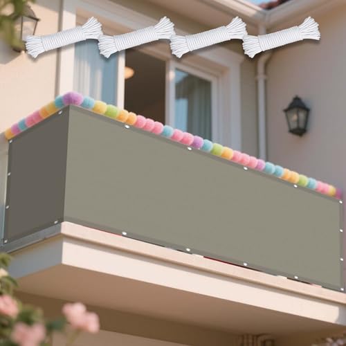 Sonnensegel 220 x 380 cm Rechteckig Wasserdicht 98% UV Schutz Schattierungsnetz inkl Befestigungsseile mit Ösen Ohne Bohren mit Seil für Balkon Terrasse, Taupe von DOGUO