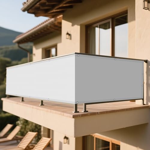 Sonnensegel 240 x 330 cm Rechteckig Wasserdicht Sonnenschutz Windschutz Windschutz Überdachung Plane mit Ösen Segeltuch 4 × 1.5 M Seile für Terrasse Balkon, Weiß von DOGUO