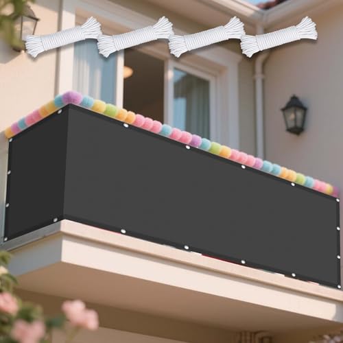 Sonnensegel 320 x 410 cm Rechteckig Wasserdicht 98% UV Schutz Schattierungsnetz inkl Befestigungsseile mit Ösen Ohne Bohren mit Seil für Balkon Terrasse, Dunkelgrau von DOGUO