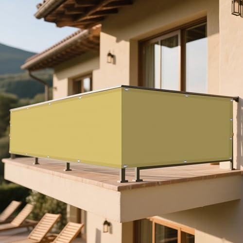 Sonnensegel 340 x 395 cm Rechteckig Wasserdicht Sonnenschutz Windschutz Windschutz Überdachung Plane mit Ösen Segeltuch 4 × 1.5 M Seile für Terrasse Balkon, Creme Farben von DOGUO