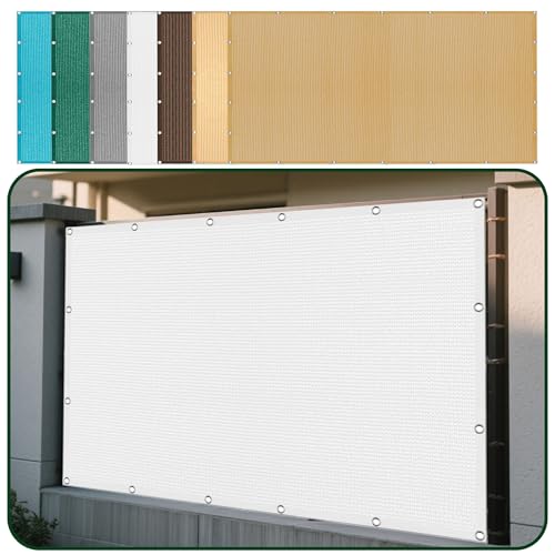 Sonnensegel 370 x 390 cm Rechteckig Atmungsaktiv 98% UV Schutz Schattenspender Schattierungsnetz mit Ösen Ohne Bohren mit Seil für Garten Balkon & Terrasse, Weiß von DOGUO