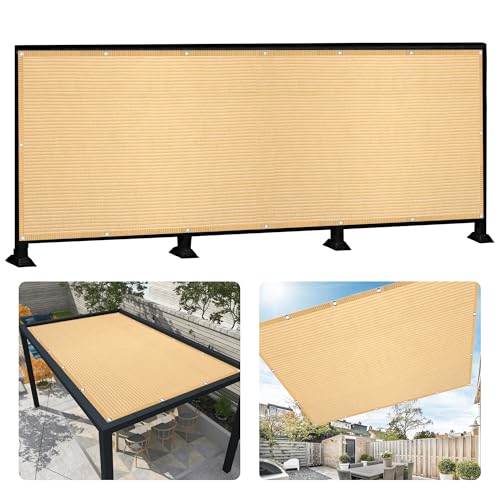 Sonnensegel 385 x 410 cm Rechteckig Atmungsaktiv 98% UV Schutz Windschutz Überdachung mit Ösen Reißfest Wetterfest UV Schutz Ohne Bohren für Balkon Terrasse, Creme Farben von DOGUO