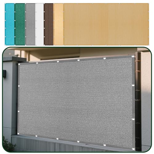 Sonnensegel 400 x 440 cm Rechteckig Atmungsaktiv 98% UV Schutz Schattenspender Schattierungsnetz mit Ösen Ohne Bohren mit Seil für Garten Balkon & Terrasse, Hellgrau von DOGUO