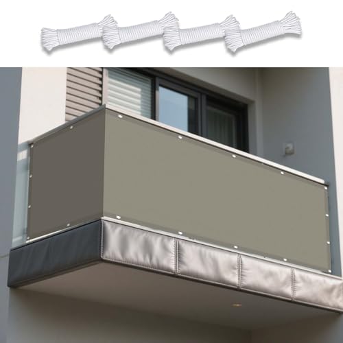Sonnensegel Balkon 400 x 480 cm Rechteckig Wasserdicht 98% UV Schutz Windschutz Überdachung Ohne Bohren mit Ösen Segeltuch für Draußen Patio Terrasse Camping, Taupe von DOGUO