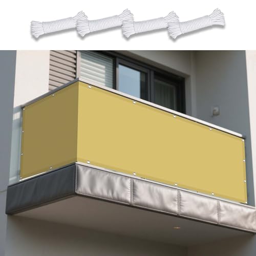 Sonnensegel Balkon 520 x 520 cm Rechteckig Wasserdicht 98% UV Schutz Windschutz Überdachung Ohne Bohren mit Ösen Segeltuch für Draußen Patio Terrasse Camping, Sandgelb von DOGUO