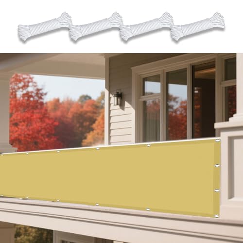 Sonnensegel Rechteckig Wasserdicht 195 x 350 cm Rechteckig Wasserdicht 98% UV Schutz Wetterschutz Segel Baldachin Ohne Bohren mit Ösen Segeltuch für Außenbereich Garten, Sandgelb von DOGUO