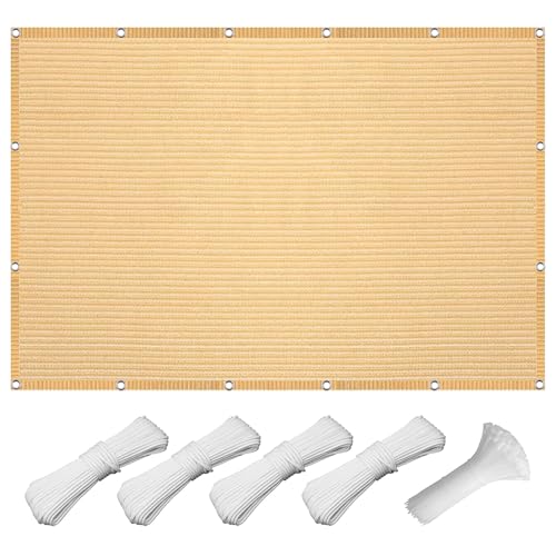 Sonnensegel Sonnenschutz 463 x 512 cm Rechteckig Atmungsaktiv 98% UV Schutz Pergola-Schattenspender Ersatz-Vordach mit Ösen Segeltuch 4 × 1.5 M Seile für Garten Terrasse, Creme Farben von DOGUO