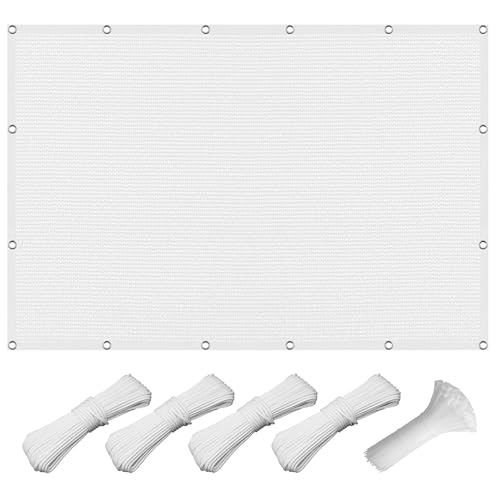Sonnensegel Sonnenschutz 470 x 521 cm Rechteckig Atmungsaktiv 98% UV Schutz Pergola-Schattenspender Ersatz-Vordach mit Ösen Segeltuch 4 × 1.5 M Seile für Garten Terrasse, Weiß von DOGUO