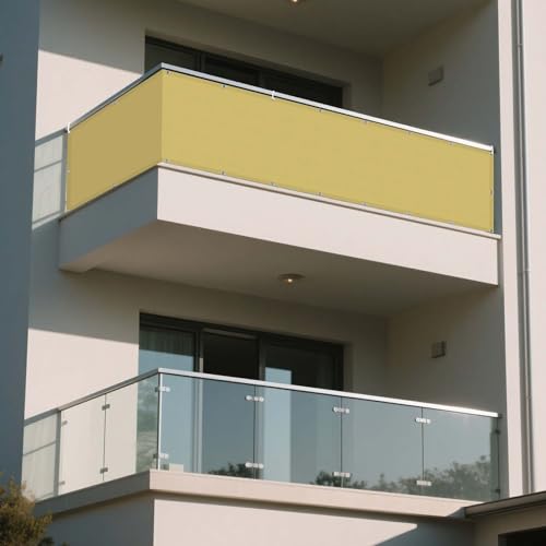 Sonnensegel Sonnenschutz Windschutz 680 x 680 cm Rechteckig Wasserdicht 98% UV Schutz Schatten Mesh Abdeckung inkl Befestigungsseile für Draußen Patio Terrasse Camping, Sandgelb von DOGUO