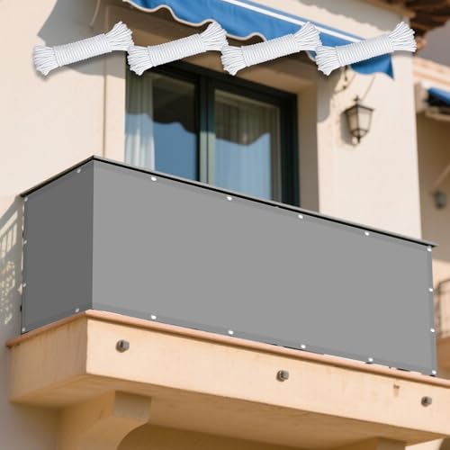Sonnensegel Wasserabweisend 168 x 172 cm Rechteckig Wasserdicht 98% UV Schutz Schatten Mesh Abdeckung mit Ösen Segeltuch 4 × 1.5 M Seile für Terrasse Balkon, Hellgrau von DOGUO