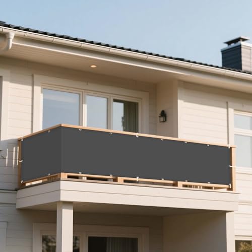 Sonnensegel Wasserdicht Nach Maß 90 x 280 cm Rechteckig Wasserdicht 98% UV Schutz Sonnenschutz Markise mit Kordel mit Ösen Ohne Bohren mit Seil für Balkon Garten Terrasse, Dunkelgrau von DOGUO