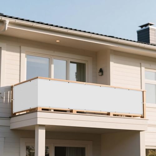 Sonnensegel Wasserdicht Nach Maß 95 x 270 cm Rechteckig Wasserdicht 98% UV Schutz Sonnenschutz Markise mit Kordel mit Ösen Ohne Bohren mit Seil für Balkon Garten Terrasse, Weiß von DOGUO