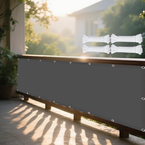 Sonnensegel Wasserdicht Rechteckig 262 x 420 cm Rechteckig Wasserdicht Sonnenschutz Windschutz Schatten Mesh Abdeckung mit Ösen Ohne Bohren mit Seil für Balkon Terrasse, Dunkelgrau von DOGUO