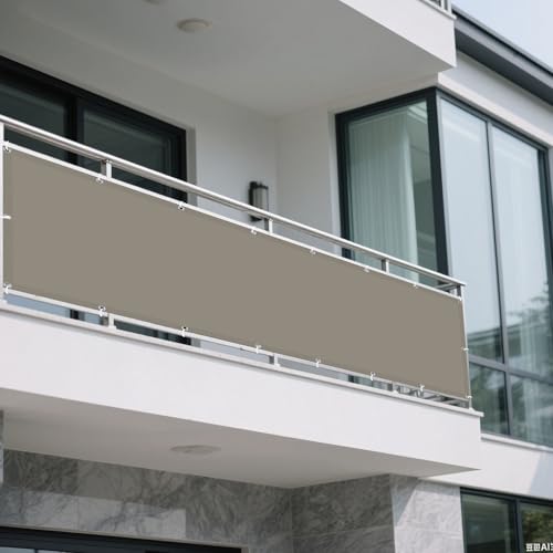 Sonnensegel mit Ösen 350 x 400 cm Rechteckig Wasserdicht Sonnenschutz Windschutz Pergola Garten Balkon Schattentuch mit Ösen Ohne Bohren mit Seil für Garten Balkon, Khaki von DOGUO