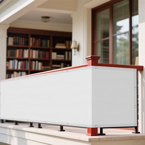 Wasserdicht Sonnensegel 110 x 360 cm Rechteckig Wasserdicht 98% UV Schutz Sichtschutz Windschutz Tarp Vielen Größen mit Spannseilen für Garten Terrasse Balkon Schwimmbad, Weiß von DOGUO