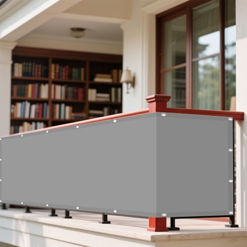 Wasserdicht Sonnensegel 150 x 370 cm Rechteckig Wasserdicht 98% UV Schutz Sichtschutz Windschutz Tarp Vielen Größen mit Spannseilen für Garten Terrasse Balkon Schwimmbad, Hellgrau von DOGUO