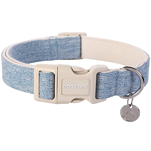 DOGWONG Hundehalsbänder blau, Hanf Hundehalsbänder blau hundehalsband, Natürliche Weich Langlebig Halsband Hund Bequeme verstellbares Hundehalsband für kleine mittelgroße Hunde von DOGWONG